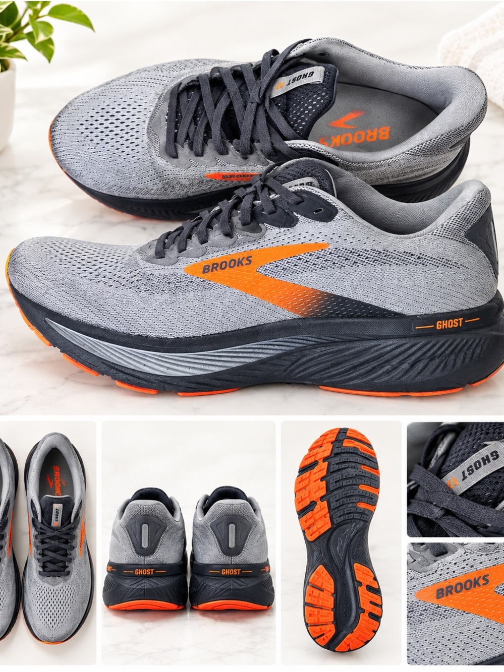 Brooks Ghost Men's Running Shoes - Gray with Orange Highlights
